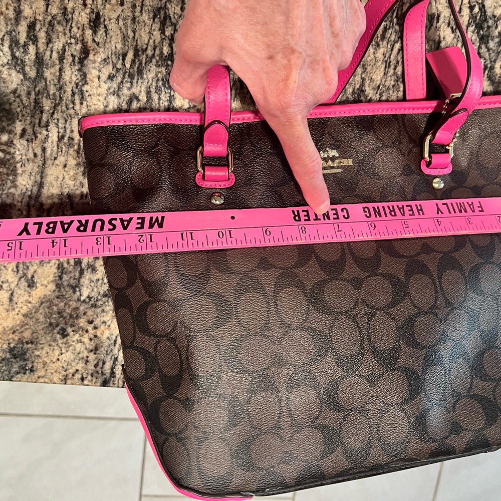 Coach Brown Signature Tote with Hot Pink Trim and Tag - Picture 8 of 8